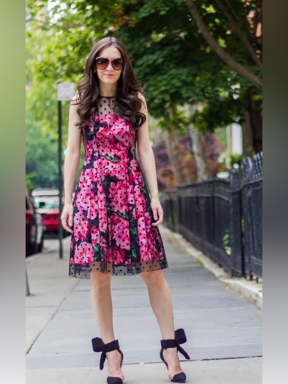 Eliza J Black Polka Dot Mesh Dress